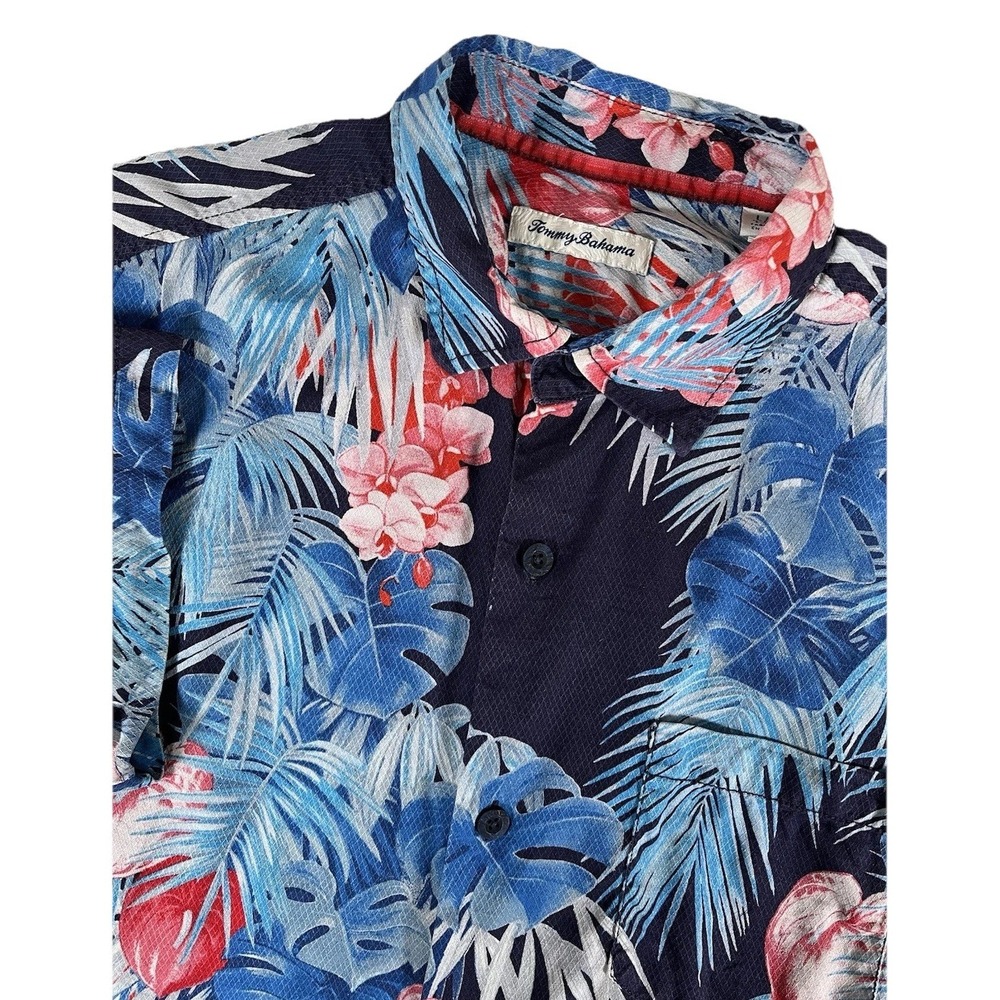 Tommy Bahama Blue Floral‎ Hawaiian Shirt 100% Silk Tropical Beach Men's Sz Lg